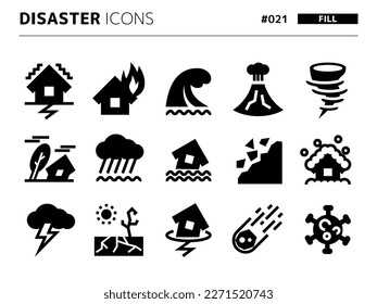 Fill style icon set related to disaster_021