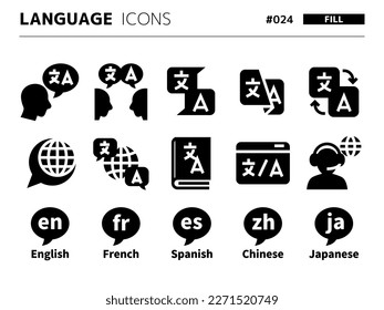Fill style icon set related to language_024