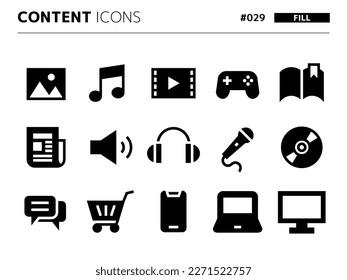 Fill style icon set related to content_029