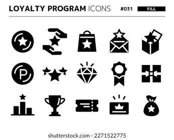 Fill style icon set related to loyalty program_031