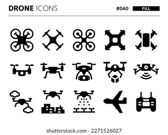 Fill style icon set related to drone_040