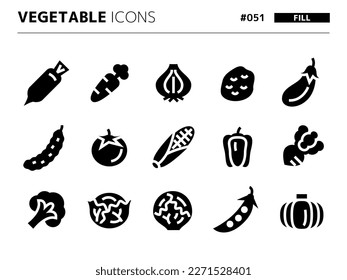 Fill style icon set related to vegetable_051