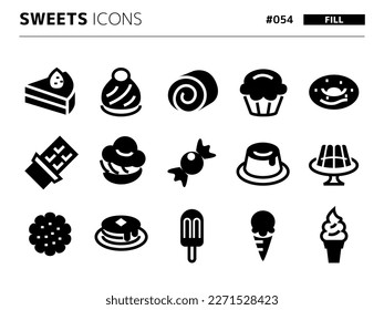 Fill style icon set related to sweets_054