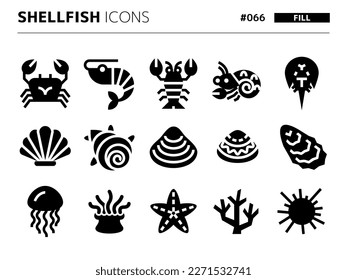 Fill style icon set related to shellfish_066