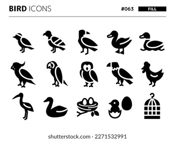 Fill style icon set related to bird_063