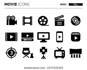 Fill style icon set related to movie_082