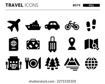 Fill style icon set related to travel_079