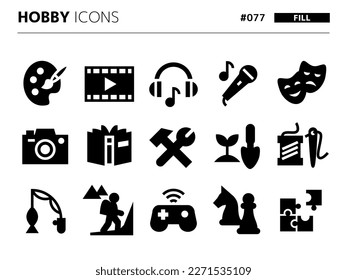 Fill style icon set related to hobby_077