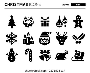 Fill style icon set related to christmas_076