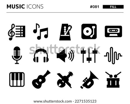 Fill style icon set related to music_081