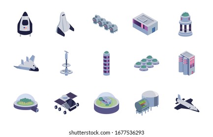 fill style icon set of Space futuristic cosmos outside universe astronomy adventure and exploration theme Vector illustration