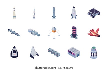 fill style icon set of Space futuristic cosmos outside universe astronomy adventure and exploration theme Vector illustration