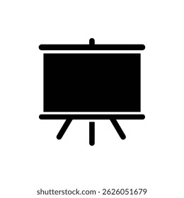 Ícone preto preenchido de um quadro branco de sala de aula com marcadores