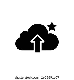 Filled Black Icon Cloud Upload with Star Top Corner