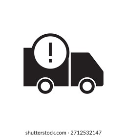 Ícone preto preenchido para problemas de entrega, alerta ou notificação importante.