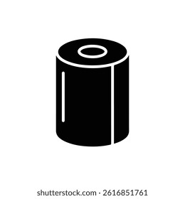 Filled Black Icon of Large Roll of Craft Paper Standing Upright