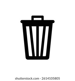 Filled Black Trash Bin Icon With Lid And Lines