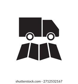 Icono de Vector negro lleno que ilustra la logística y el seguimiento en un mapa simple.