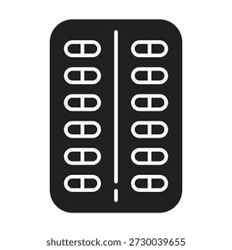 Filled blister pack pills icon, Fill colour black style