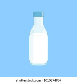 Filled bottle with milk, fresh and healthy dairy product vector illustration