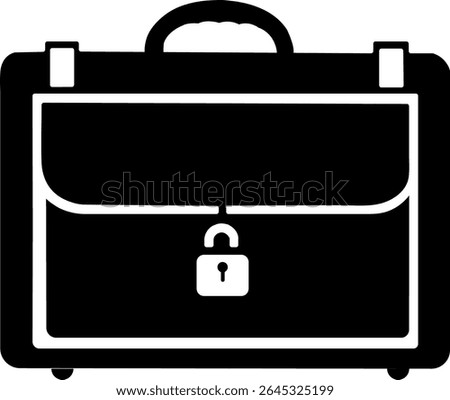 Filled briefcase icon with secure lock and front pocket. Great for corporate, productivity, or security concept