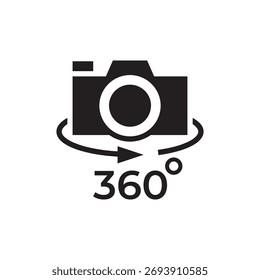 Filled camera icon with a 360 symbol for immersive viewing features.