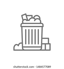 Filled can bin, garbage, waste line icon.