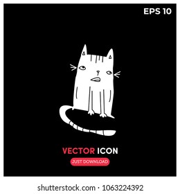 Filled Cartoon Cat Vector Icon Illustration