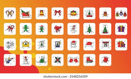 filled christmas icon pack vector, set of various christmas icon vector illustration design, bundle xmas template icon element design