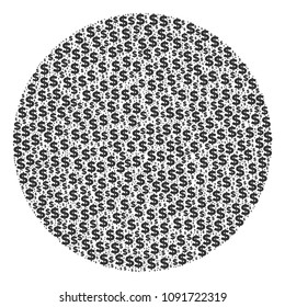 Filled circle composition of dollar symbols and circle points. Vector banking symbols are composed into filled circle collage.