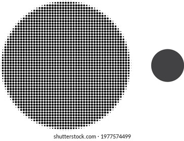 Filled circle halftone dotted icon illustration. Halftone array contains circle elements. Vector illustration of filled circle icon on a white background. Flat abstraction for filled circle object.