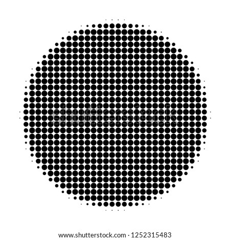 Filled circle halftone dotted icon. Halftone array contains circle elements. Vector illustration of filled circle icon on a white background.