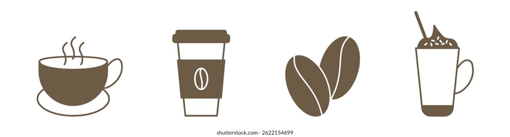 Filled Coffee Icons Set for Cafés and Menus
