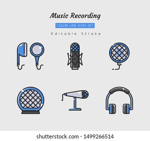 filled color line icon symbol set, audio music electric equipment concept, recording, digital multimedia, Isolated flat vector design, editable stroke