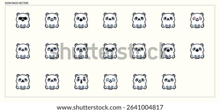 Filled Color Minimal Panda Bear Emojis with Various Emotions for Cute Design