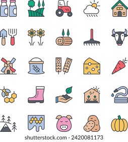 Filled color outline icons set for Agriculture.