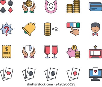 Filled color outline icons set for Gambling casino.