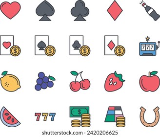 Filled color outline icons set for Gambling casino.