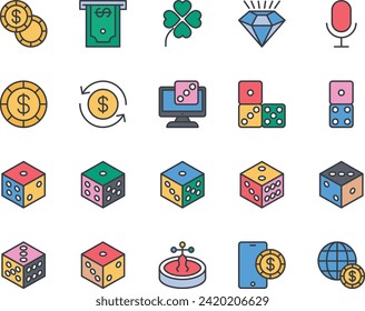Filled color outline icons set for Gambling casino.