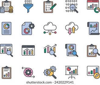 Filled color outline icons set for Data analytics.