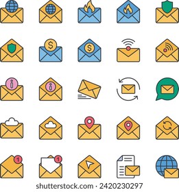 Filled color outline icons set for Email communication.