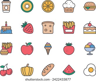 Filled color outline icons set for Food.