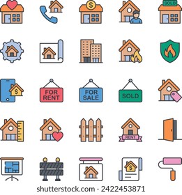 Iconos de contorno de color rellenados establecidos para Inmobiliaria.