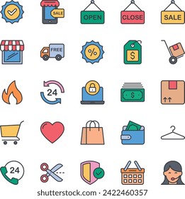 Filled color outline icons set for Shopping e-Commerce.