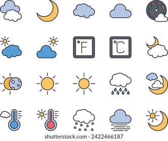 Filled color outline icons set for Weather.