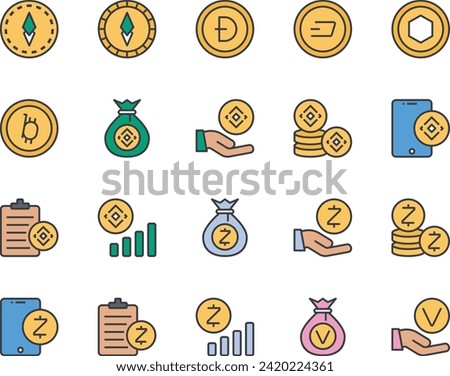 Filled color outline icons set for Cryptocurrency.