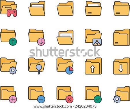 Filled color outline icons set for Folder.