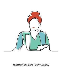 Filled Continuous Line Drawing Business Woman Office Work Concept