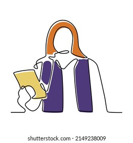 Filled Continuous Line Drawing Business Woman Holding Paper Concept