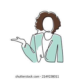 Filled Continuous Line Drawing Business Woman Office Work Concept